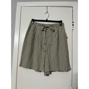 Elisabeth Liz Claiborne Striped Skort Petite 16P Taupe Button Front Tie Waist